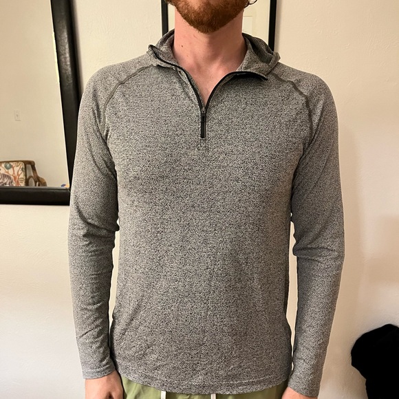 Lululemon Heathered Grey Hooded Pullover Size Medium Metal Vent Tech 1/4 Zip - Picture 2 of 12